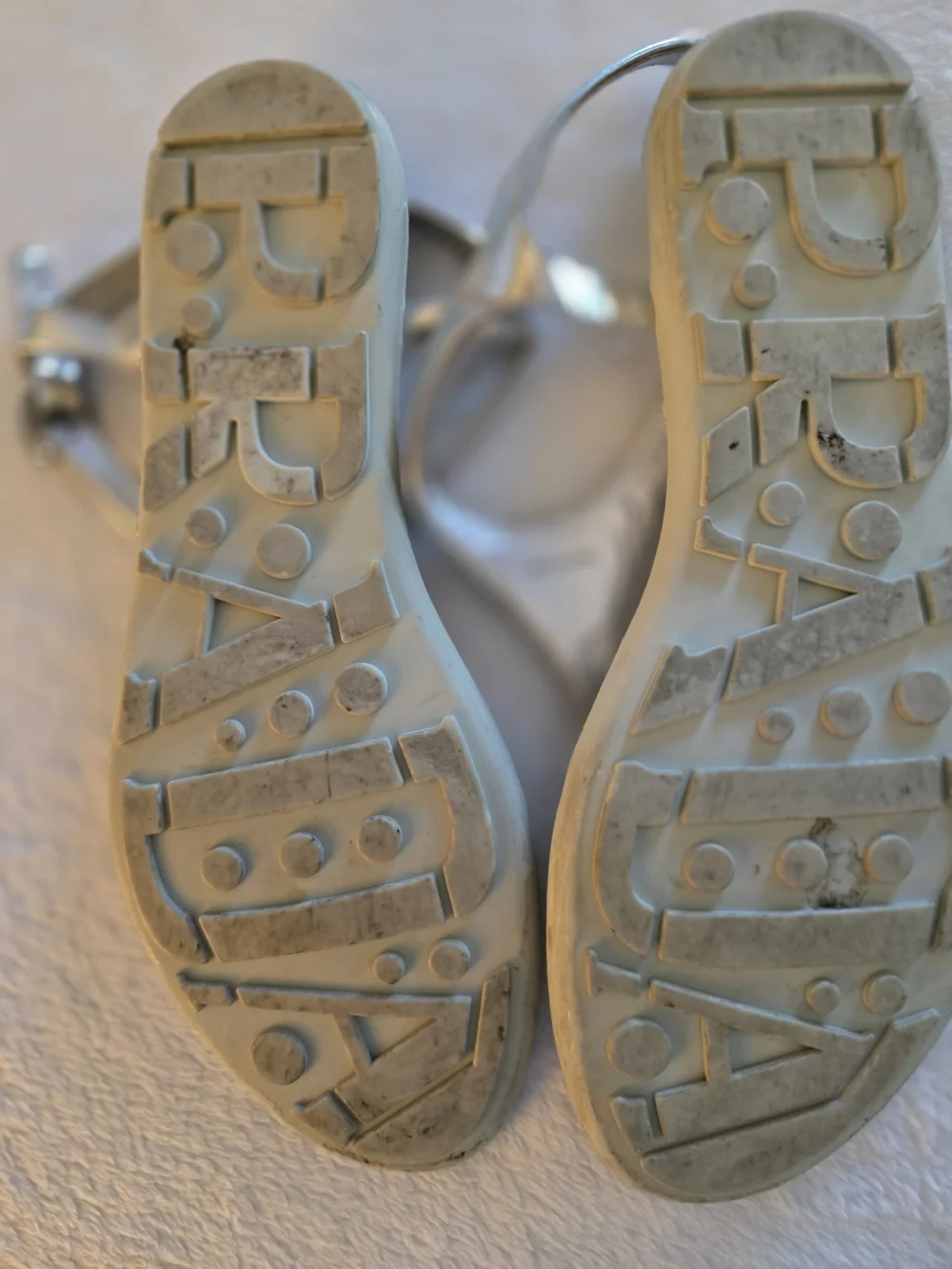 Prada Silver Leather T-Strap Sandals
